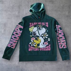 Peanuts Green Hoodie with Pink Lettering